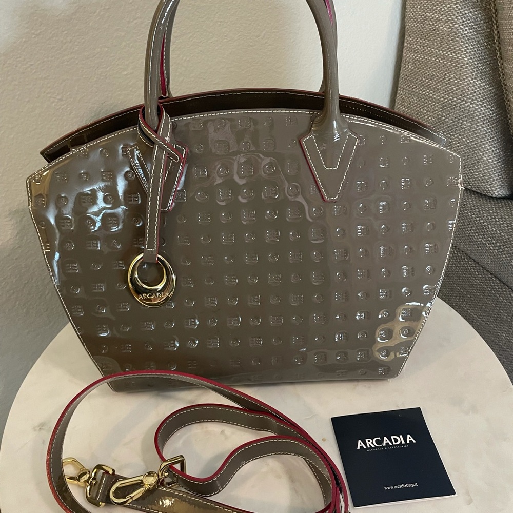 Arcadia Taupe patent Leather Tote